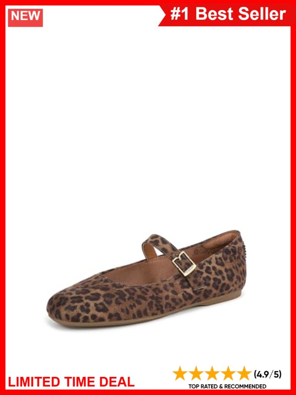 Mary Jane Flats with Buckle, Round Toe, 1/3 Inch Heel